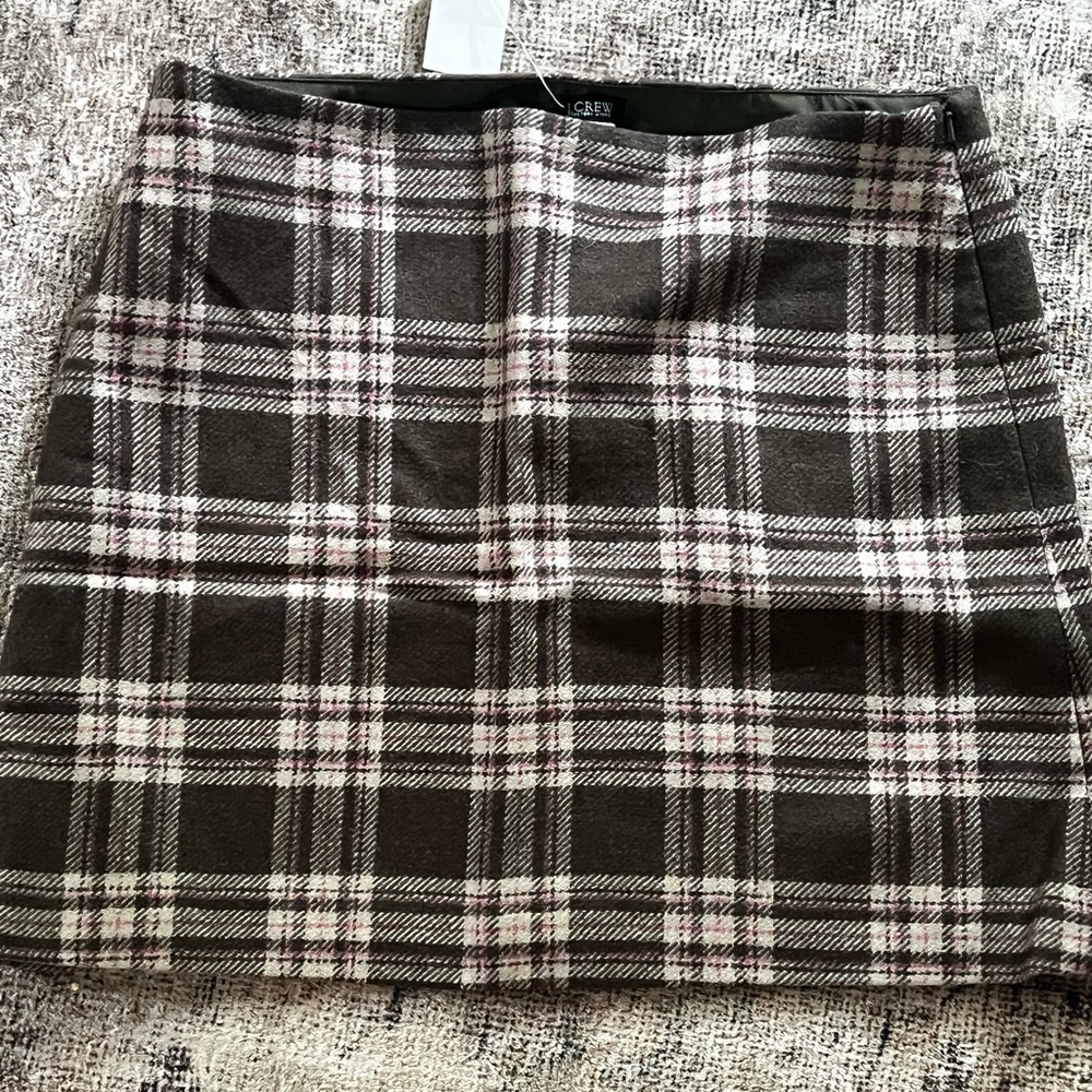 J. Crew Brown and Pink A-Line Wool Mini Skirt Size 10 NWT